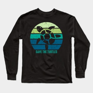 Vintage Sunset Save The Turtles Long Sleeve T-Shirt